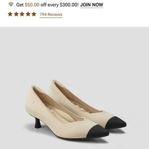 Pointed-Toe Kitten Heels Comfortable Cream Ivory and Black Two-Tone